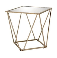 Contemporary Glass and Metal Square Mirrored End Table