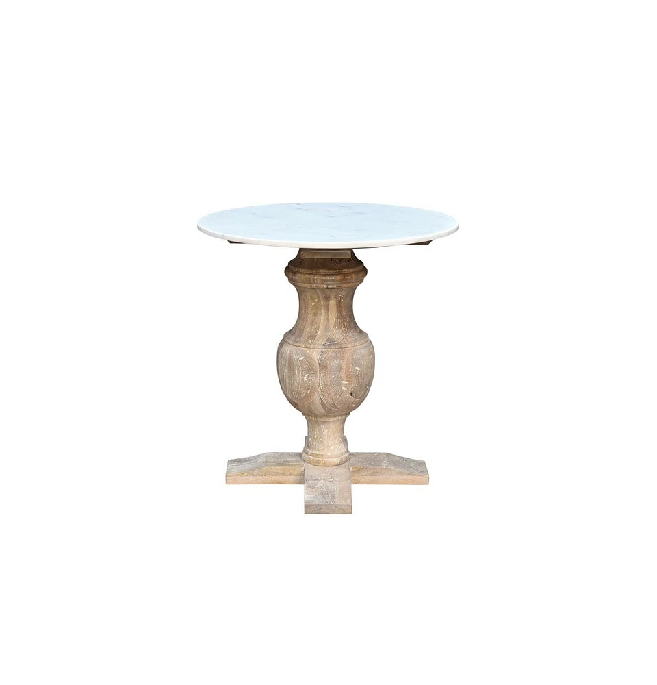Round Marble Top End Table with Solid Wood Legs – Modern Accent Piece