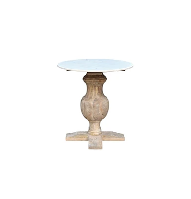 Round Marble Top End Table with Solid Wood Legs – Modern Accent Piece