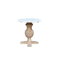 Round Marble Top End Table with Solid Wood Legs – Modern Accent Piece