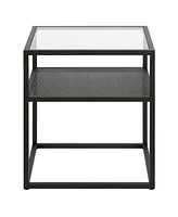 Modern Glass and Steel Square End Table with Storage Shelf – Perfect for Any Space
