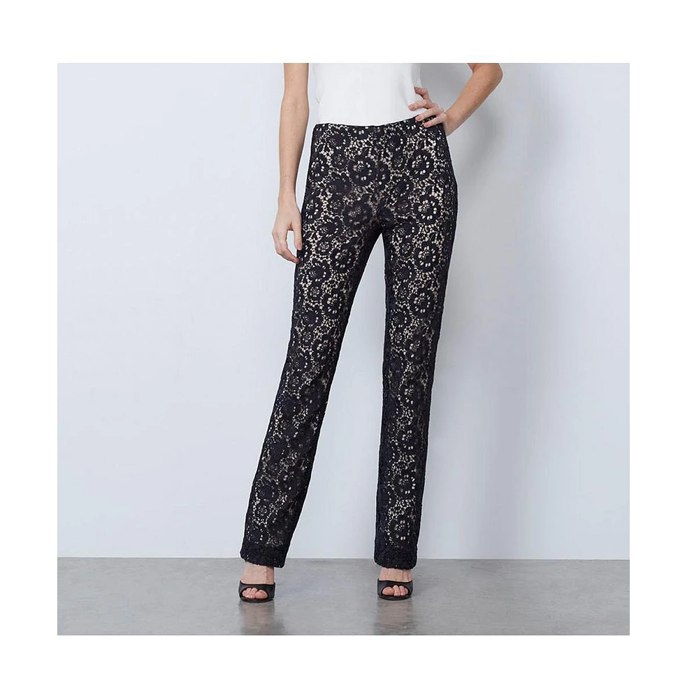 Etcetera Women's Black Floral Lace Pants Ranunculus