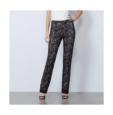 Etcetera Women's Black Floral Lace Pants Ranunculus