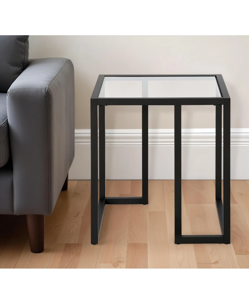 Sleek Square Glass Accent Table with Durable Metal Legs