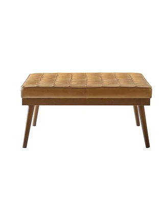 Aurora Modern Genuine Leather Ottoman With Solid Wood Legs
