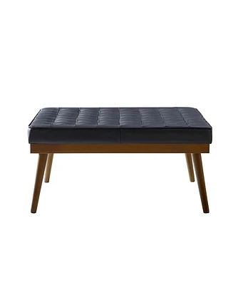Aurora Modern Genuine Leather Ottoman With Solid Wood Legs