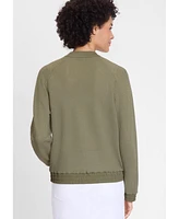 Olsen Women's Mixed Media Zip Front Bomber Jacket