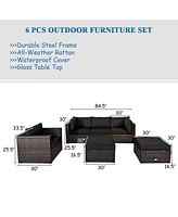 Gymax 6PCS Patio Conversation Set Rattan Sectional Furniture Set w/ Cushions