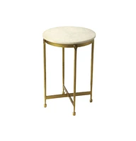 Round End Table with Faux Marble Top – Chic Living Room Accent