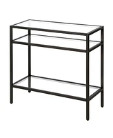 Glass and Steel End Table Modern Side with Two-Tier Shelf Storage For Living Room