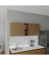 Olimpo 150 Wall Double Door Cabinet,Two External Shelves, Two Interior Shelves, Natural Oak