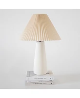 Gwen Led Modern Table Lamp with Cream Pleated Fabric Shade and Weighted Base, Bulb Included (25")