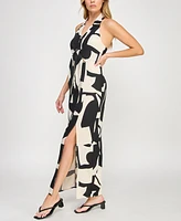 Invitee Juniors' Print Notch-Collar Halter Dress
