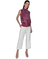 Karl Lagerfeld Paris Women's Printed Mock Neck Top