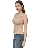 Dkny Jeans Women's Crewneck Smocked Sleeveless Top