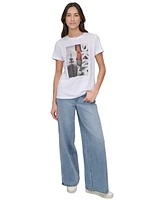 Dkny Jeans Women's Rhinestone 3 Image Photoreal Logo T-Shirt - WHB