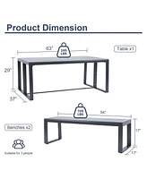Aoodor 3-Piece Outdoor Patio Dining Set, Aluminum Furniture Set with 1 Rectangular Picnic Table and 2 Benches for Garden, Lawn, Yard