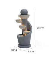 LuxenHome Gray Resin Spiral Sculpture with Bubbler 5-Tier Outdoor Fountain with Lights