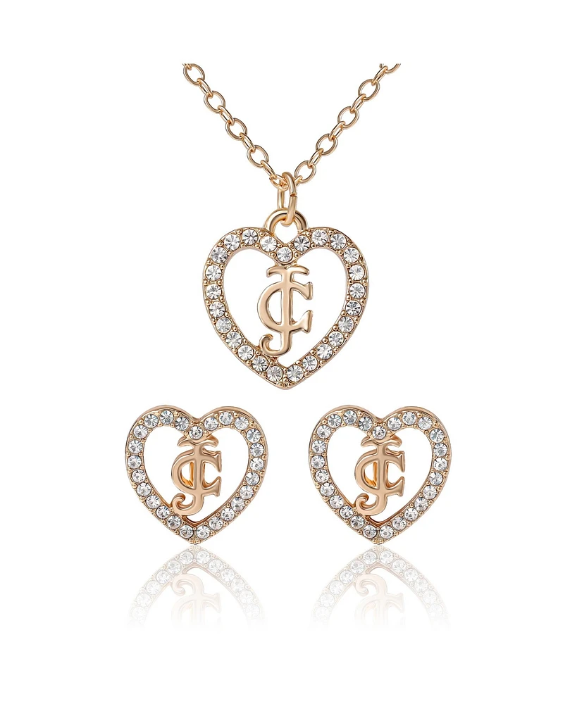 Juicy Couture Gold-Tone Pave Heart Necklace & Stud Earrings Set