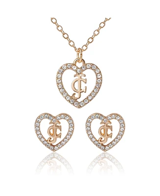 Juicy Couture Gold-Tone Pave Heart Necklace & Stud Earrings Set