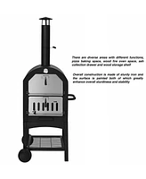 Rolling Outdoor Pizza Oven Wood Fire Pizza Maker With Pizza Peel Pizza Stone Waterproof Cover Wood Storage Shelf Ash Collection Drawer Thermometer Hea