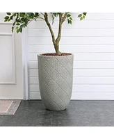 LuxenHome Gray Glen Pattern 22.4-Inch Tall MgO Round Planter