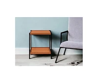 Modern Square End Table with Open Shelf – Metal Frame & Wood Top