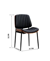 Dining Chairs Set of 2 Mid Century Modern Retro Faux Leather Chair with Bentwood Upholstered Seat Metal Legs Adjustable Foot for Kitchen Room C
