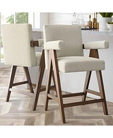 Upholstered Counter Height Bar Stool with Arms, 25.5" Solid Wood Chair for Kitchen Island or Home Bar-Maison Boucle