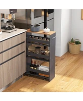 4-Tier Rolling Storage Cart Slim Kitchen Cart on Wheels with Open Shelves and Handle