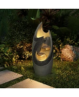 LuxenHome Resin Modern Tiered Patio Fountain with Led Lights