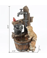 LuxenHome Resin Puppies and Water Pump Outdoor Patio Fountain with Led Light