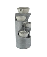 LuxenHome Modern Gray Resin Tiered Bowls Outdoor Fountain with Lights