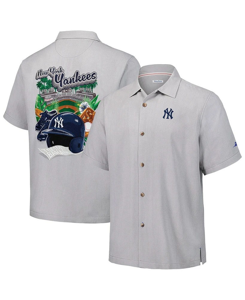 Tommy Bahama Men's Gray New York Yankees Hit and Run Silk Camp Button-Up Shirt
