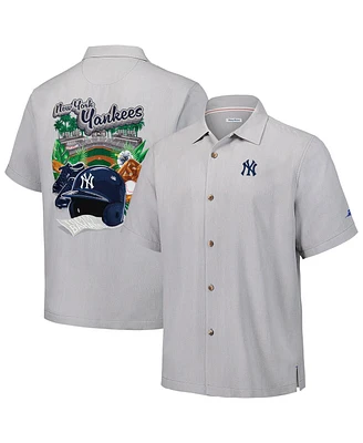 Tommy Bahama Men's Gray New York Yankees Hit and Run Silk Camp Button-Up Shirt