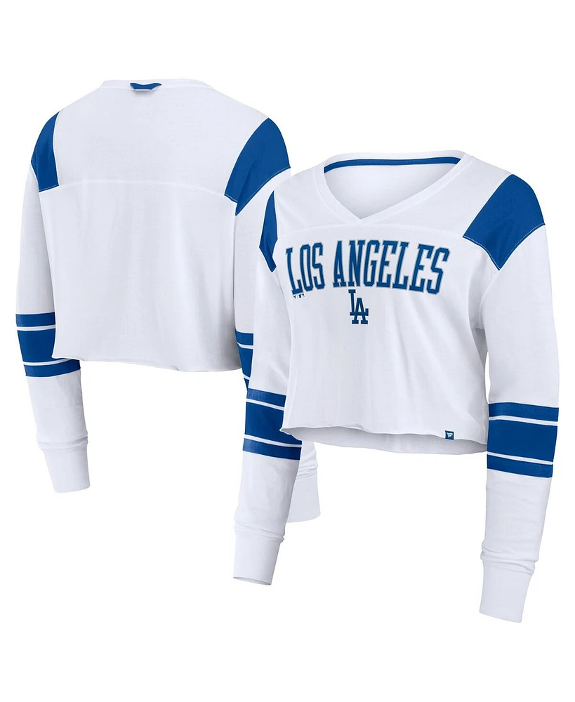 Fanatics Women's White Los Angeles Dodgers Stretch Cropped Fashion Long Sleeve T-Shirt