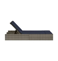 Double Sun Lounger with Cushions Gray Poly Rattan