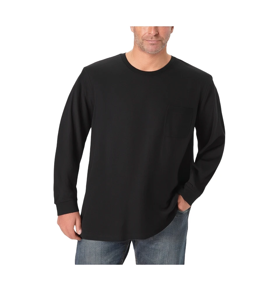 KingSize Big & Tall Shrink-Less Lightweight Longer-Length Long-Sleeve Crewneck Pocket Tee