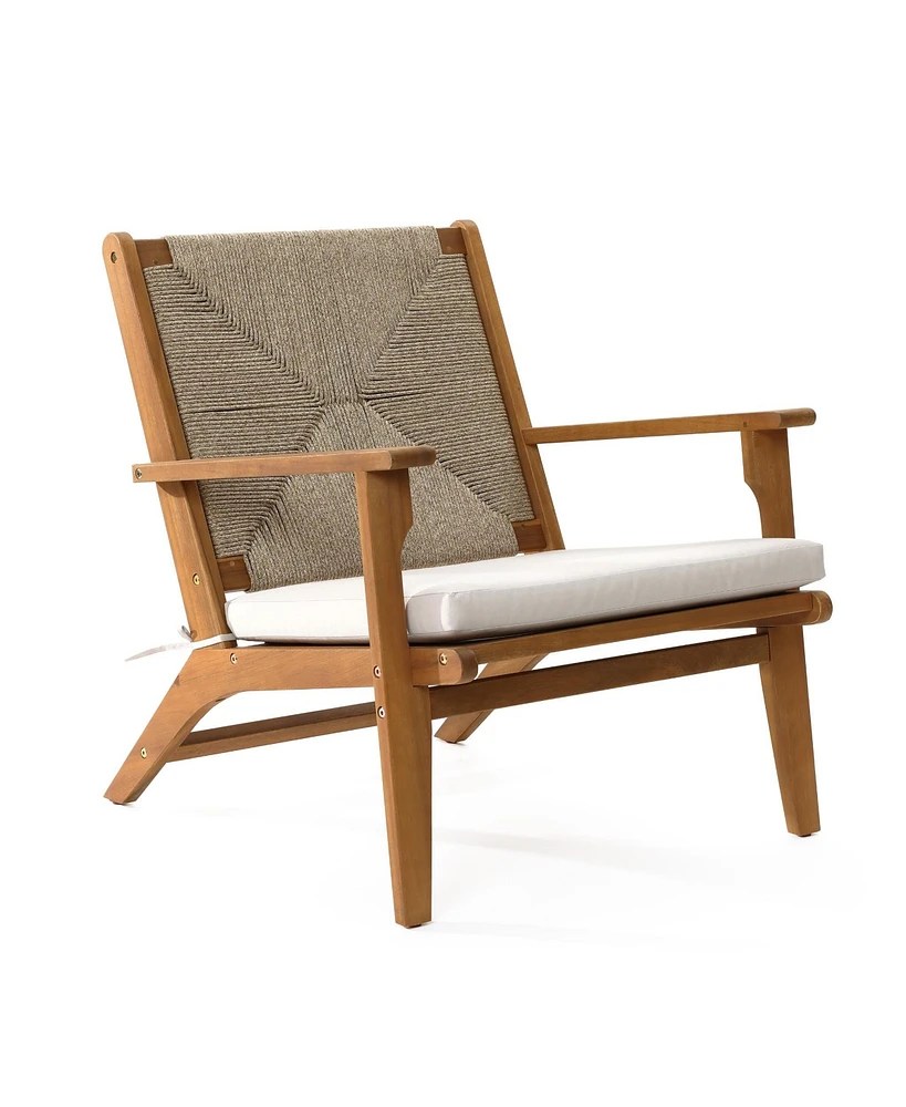 LuxenHome Outdoor Acacia Wood Deck Chair with Seat Cushion