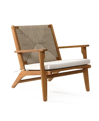 LuxenHome Outdoor Acacia Wood Deck Chair with Seat Cushion