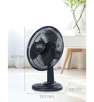 Black+Decker Desk Fan for Home and Office, 12” Fan with 3 Speed Settings, Oscillating Portable Fan, Black