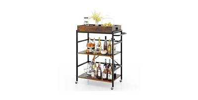 3-Tier Industrial Bar Cart with Detachable Tray for Kitchens