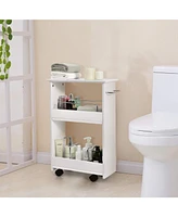 Slim Rolling 3-Tier Bathroom Mobile Shelving Cabinet wih Handle