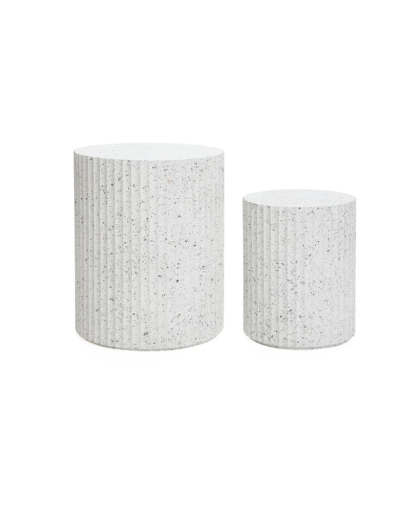 LuxenHome 2-Piece White with Gray Flecks Manufactured Wood Nesting Side Table Set