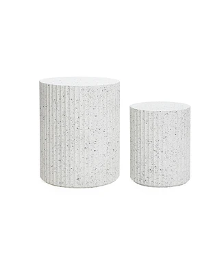 LuxenHome 2-Piece White with Gray Flecks Manufactured Wood Nesting Side Table Set