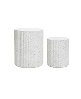 LuxenHome 2-Piece White with Gray Flecks Manufactured Wood Nesting Side Table Set