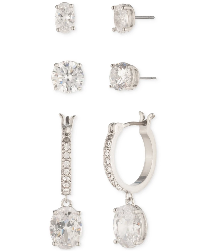 Givenchy Silver-Tone 3-Pc. Set Crystal Stud & Hoop Earrings