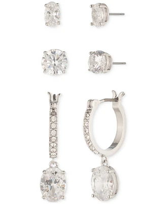 Givenchy Silver-Tone 3-Pc. Set Crystal Stud & Hoop Earrings