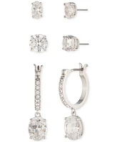 Givenchy Silver-Tone 3-Pc. Set Crystal Stud & Hoop Earrings