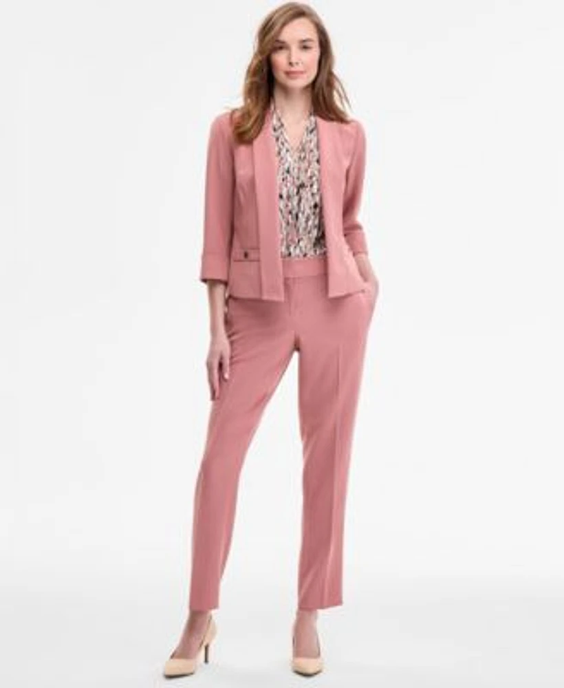 Kasper Womens Pleat Front Pants Printed V Neck Blouse 3 4 Sleeve Blazer